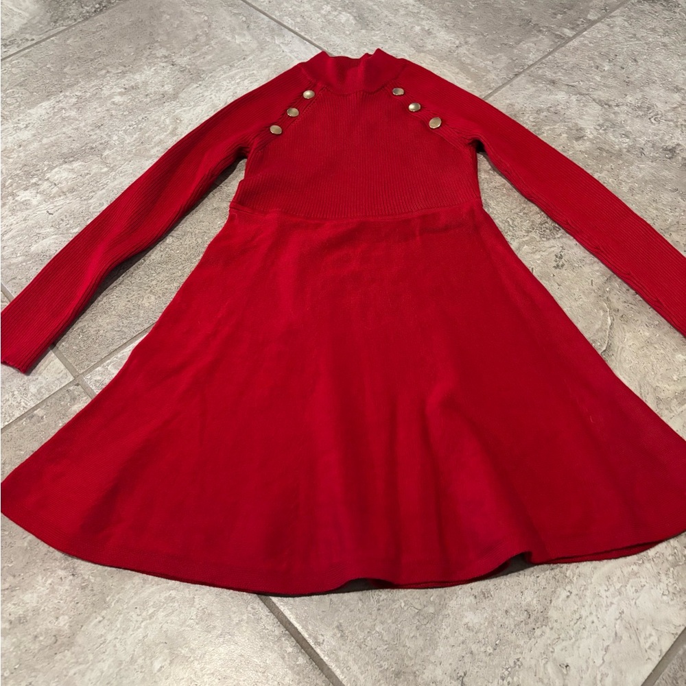 Girls Mock neck sweater dress with gold buttons